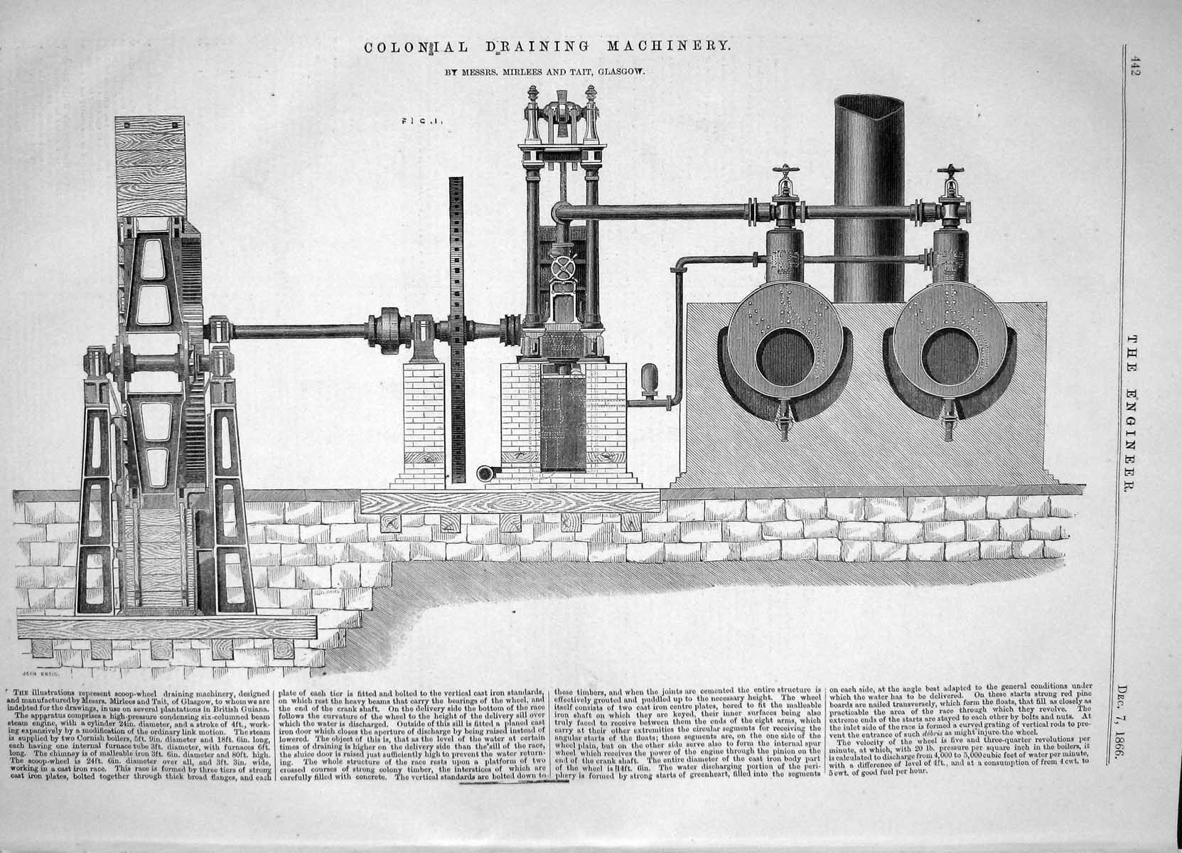 Old Engineering 1866 Colonial Draining Machinery Mirlees Tait Glasgow Victorian