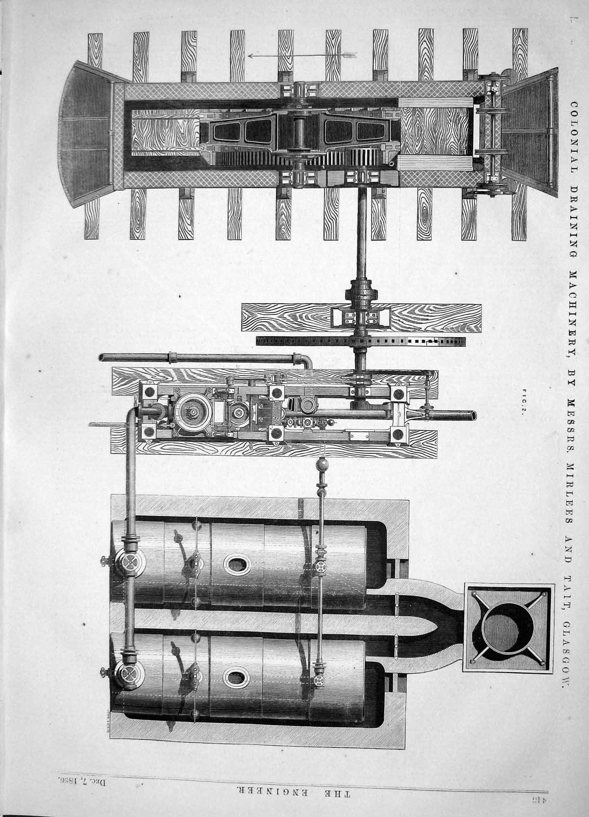 Old 1866 Colonial Draining Machinery Mirlees Tait Screw Turbine Boss Victorian