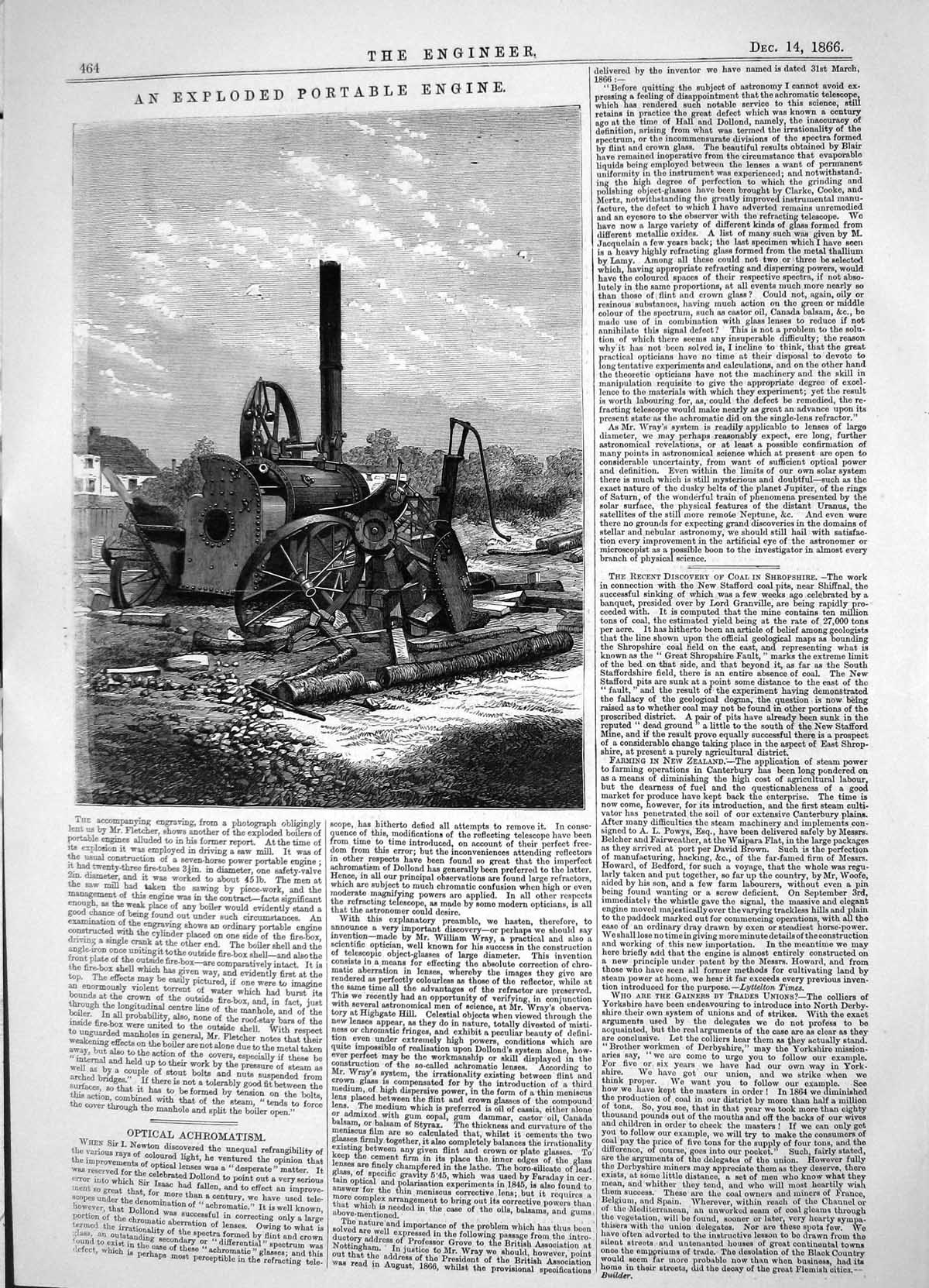 Antique Old Print Engineering 1866 Exploded Portable Engine Tractor Machinery