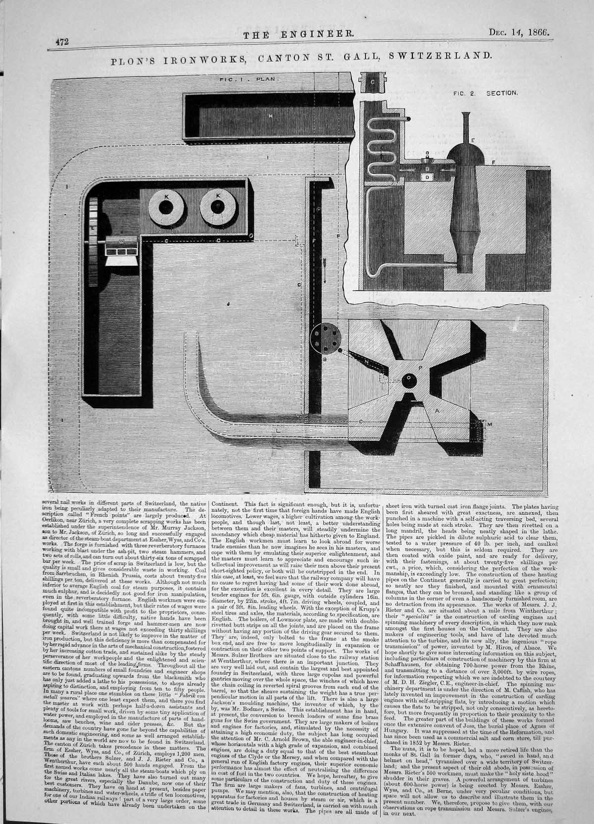 Old Engineering 1866 Plon Ironworks Canton St. Gall Switzerland Machi Victorian