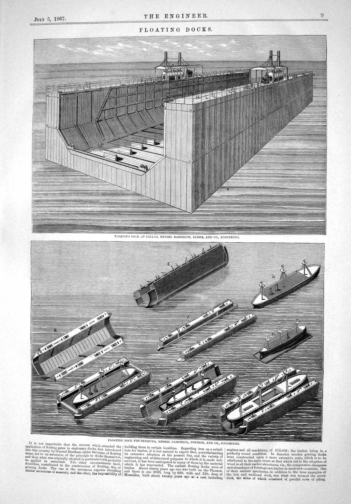 Old 1867 Floating Docks Callao Randolph Elder Engineers Bermuda Johns Victorian