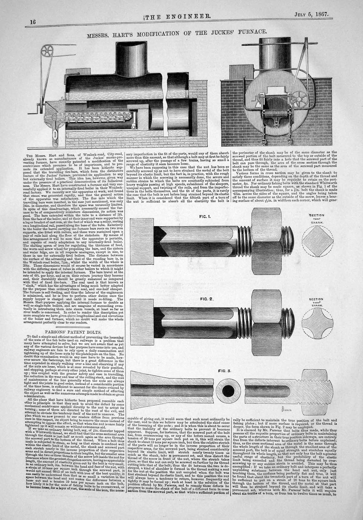 Antique Print 1867 Hart Modification Juckies Furnace Engineering Machinery 19th