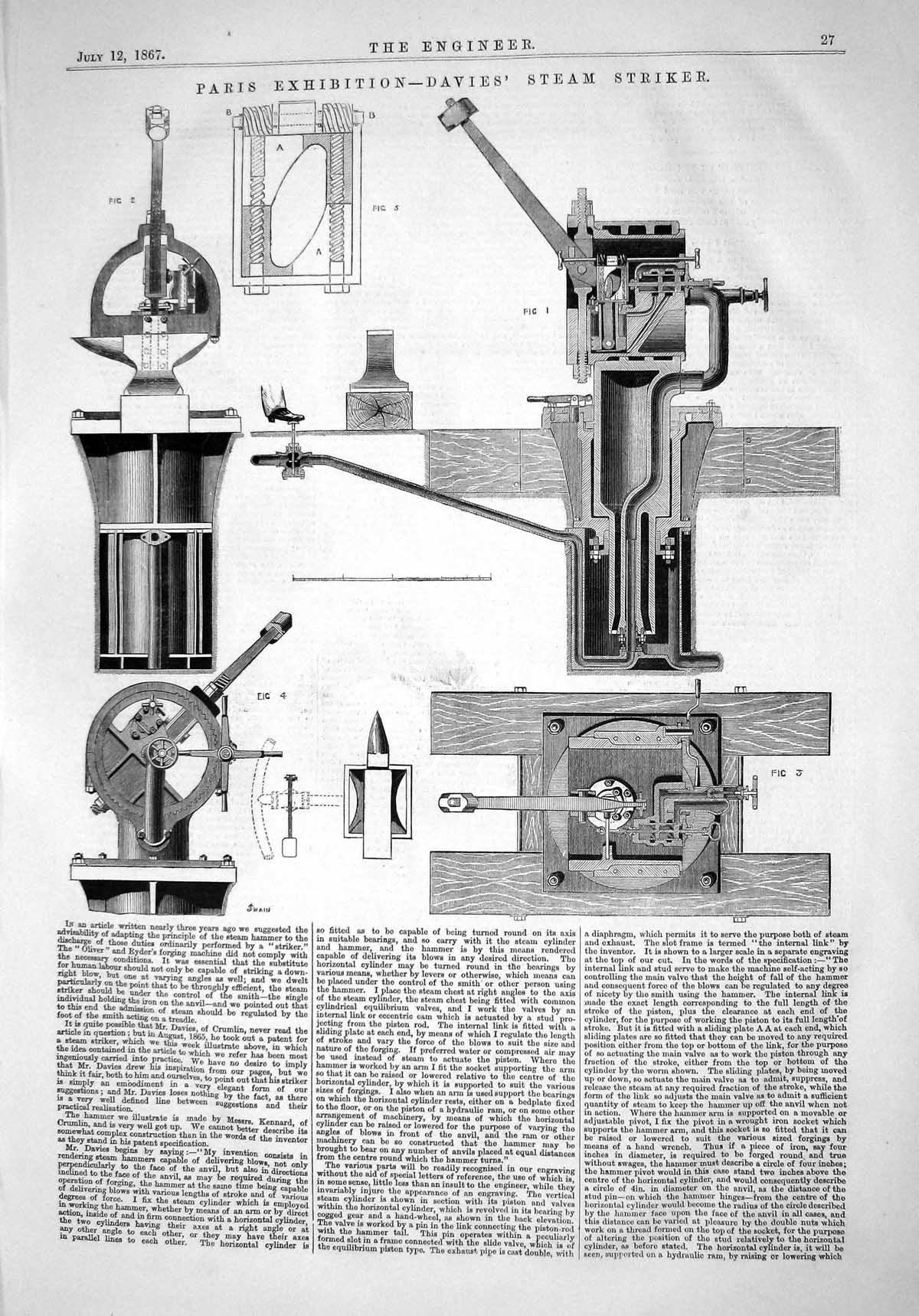 Old 1867 Paris Exhibition Davies Steam Striker Instruments Engineerin Victorian