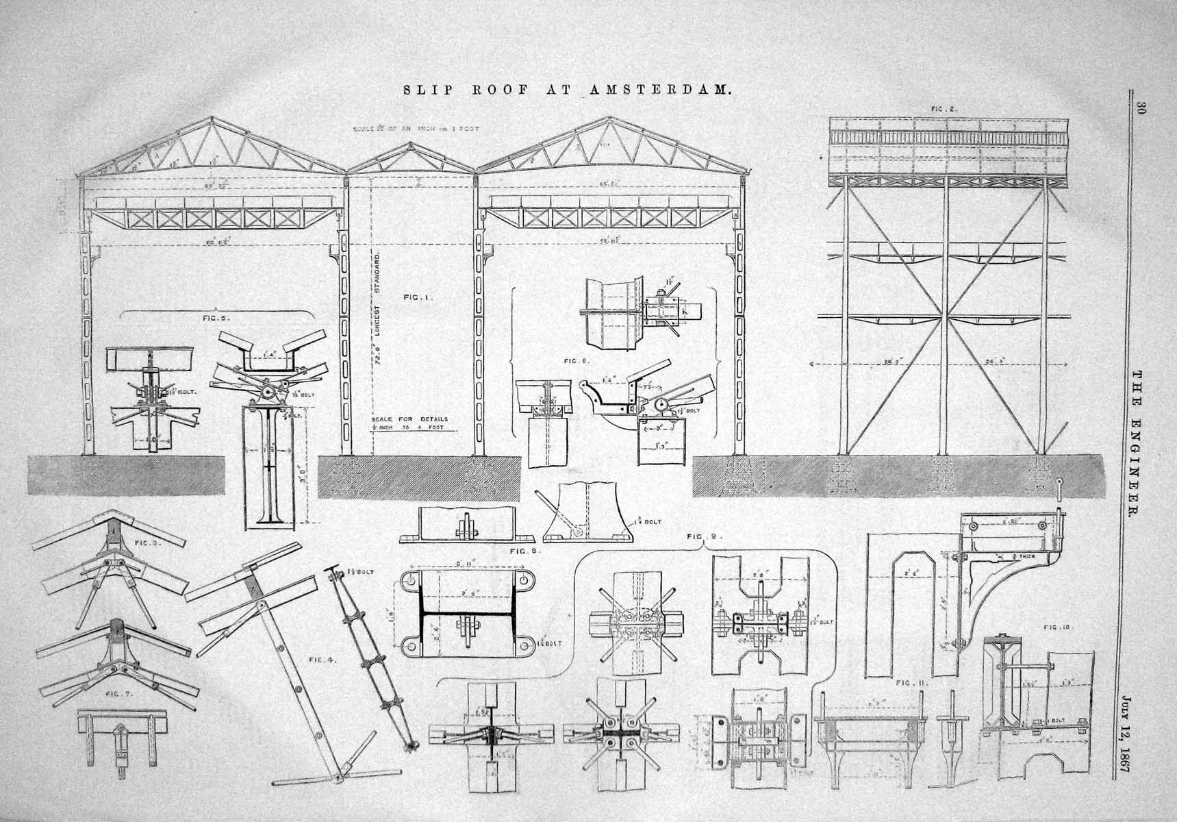 Old Antique Print 1867 Slip RoAmsterdam Architecture Diagrams Engineering 19th