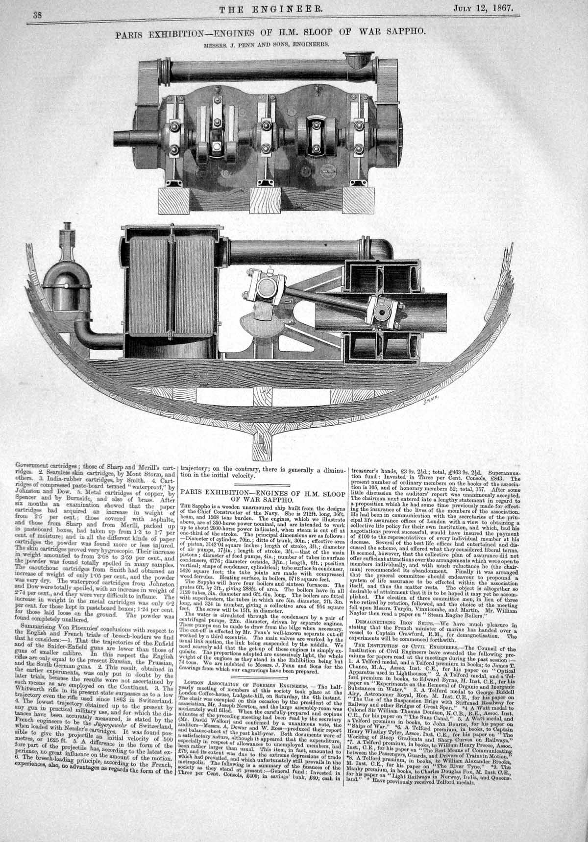 Old 1867 Paris Exhibition Engines Ship Sloop War Sappho Penn Engineer Victorian
