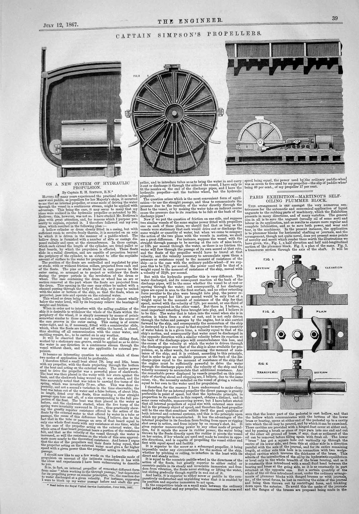Old 1867 Captain Simpsons Propellers Martinot'S Self Oiling Plummer B Victorian