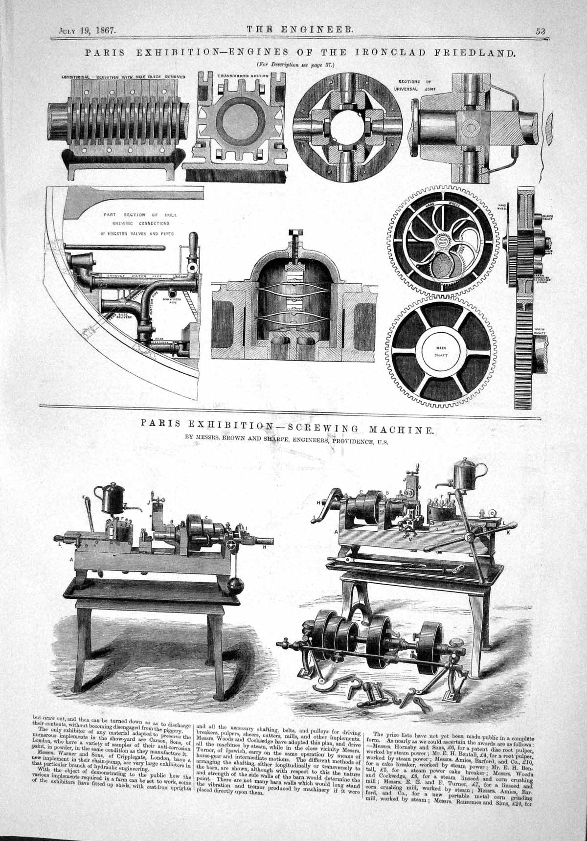 Old 1867 Engines Ironclad Friedland Screwing Machines Brown Sharpe En Victorian