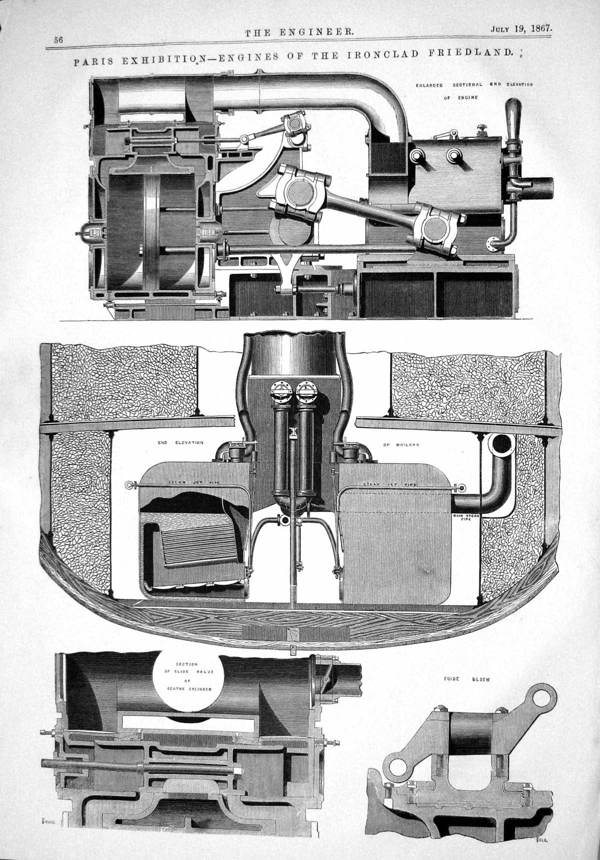 Old 1867 Paris Exhibition Engines Ironclad Friedland Instruments Cyli Victorian