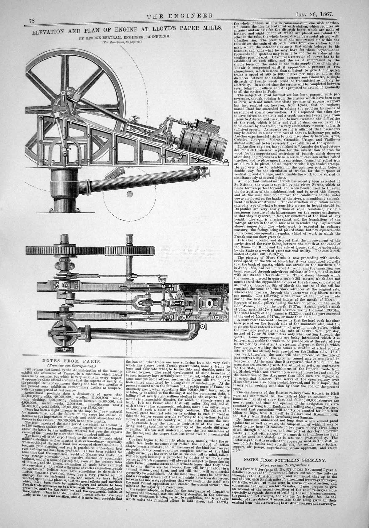 Old 1867 Elevation Plan Engine Lloyds Paper Mills George Bertram Engi Victorian