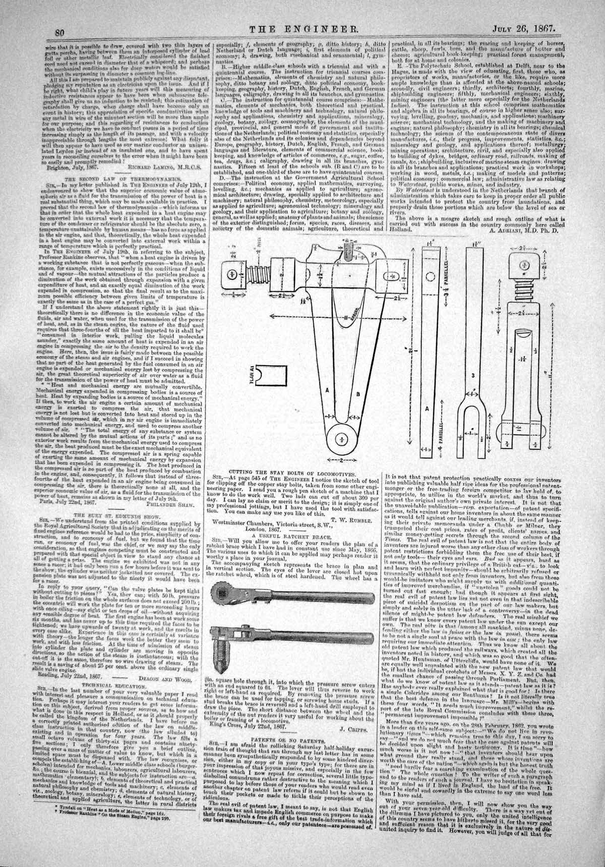 Antique Old Print 1867 Cutting Stay Bolts Locomotives Instruments Engineering