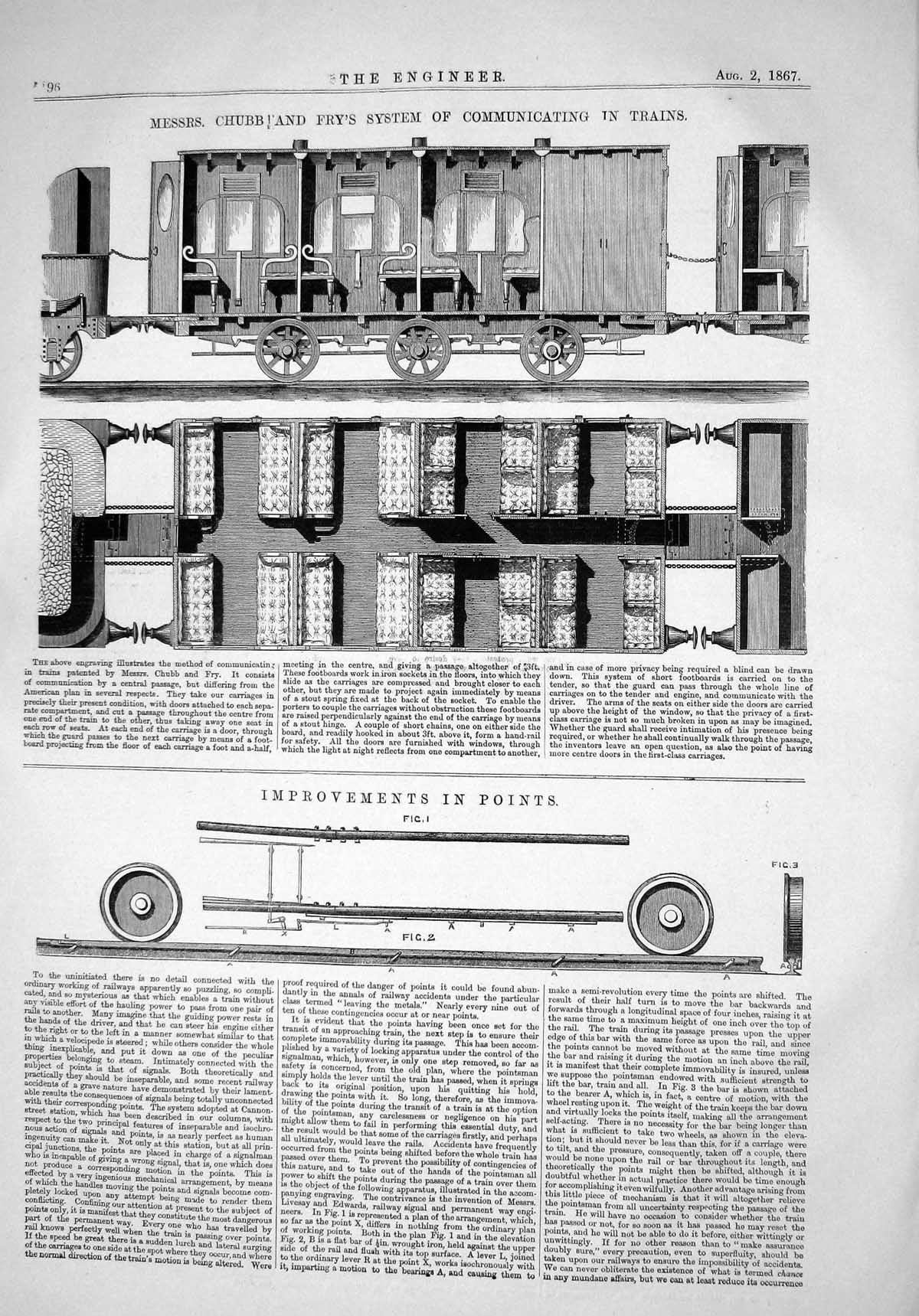Old 1867 Chubb Fry System Communicating Trains Engine Points Engineer Victorian