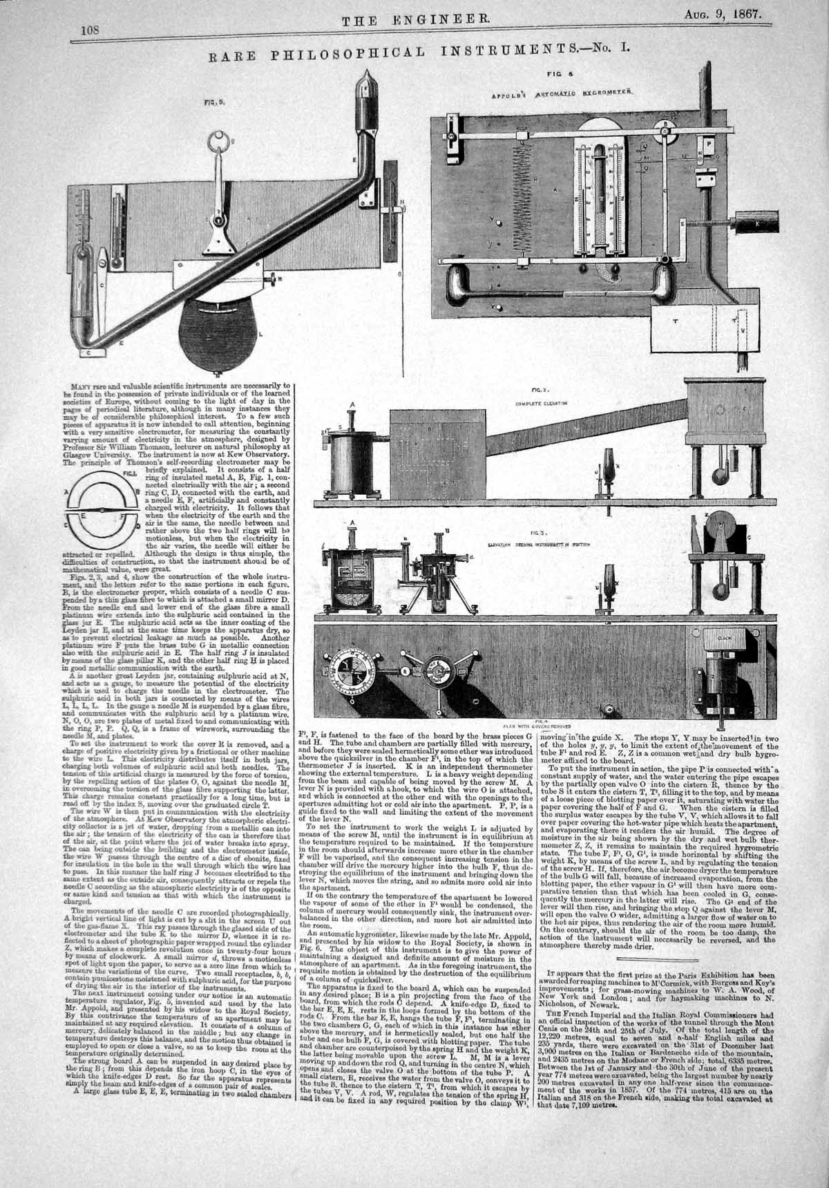 Old 1867 Philosophical Instruments Appolo Hygrometer Machinery Engine Victorian