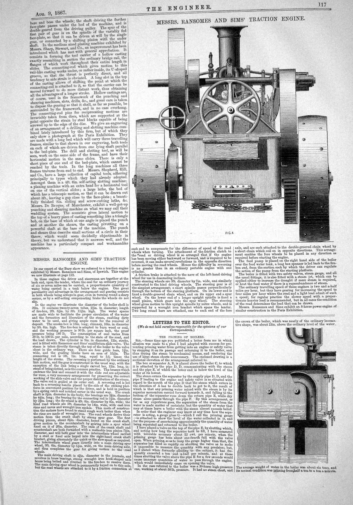 Old Print 1867 Ransomes Sims Traction Engine Boiler Machinery Engineering 19th