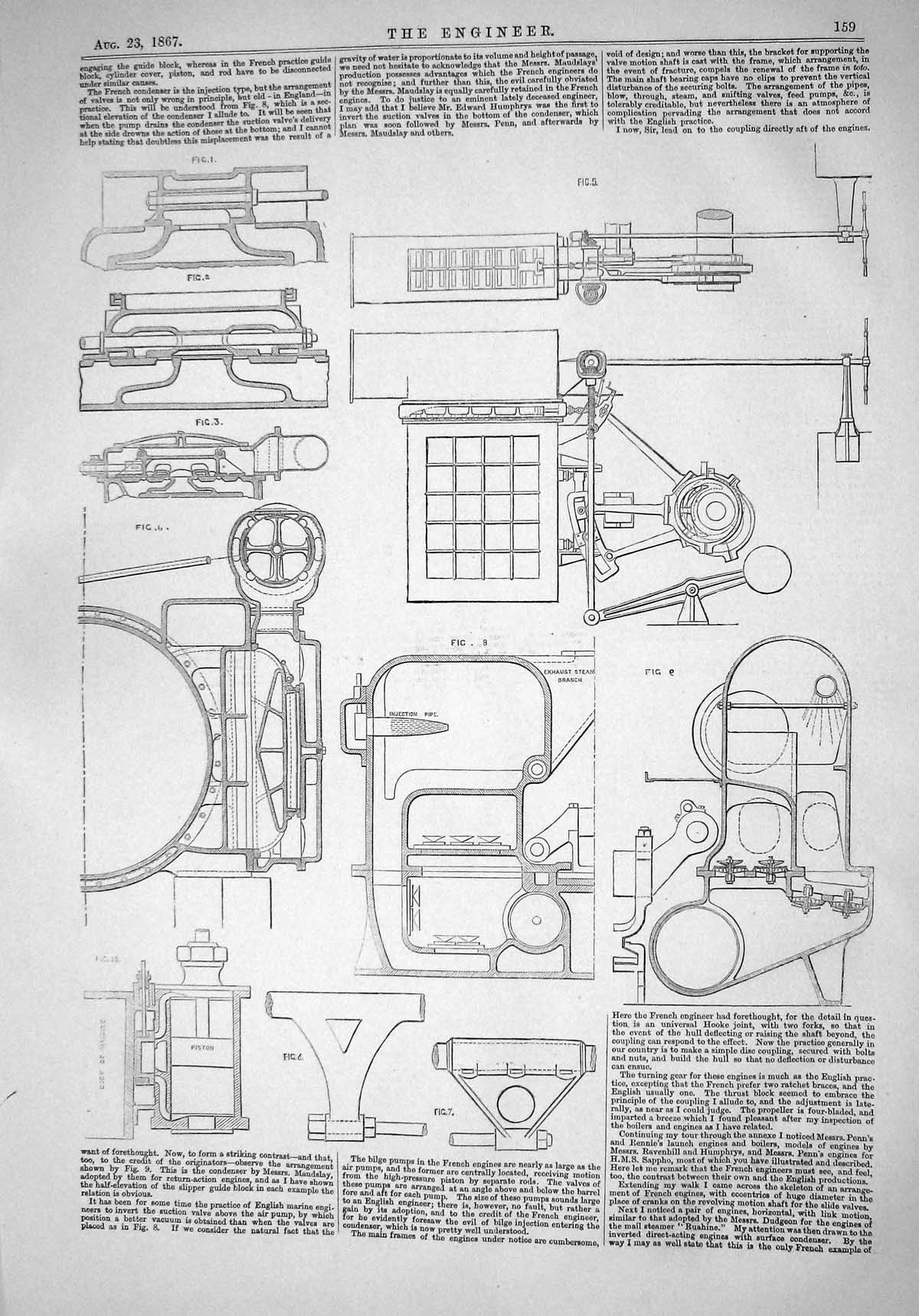 Old 1867 Engineering Diagrams Exhaust Steam Branch Porters Rochester Victorian