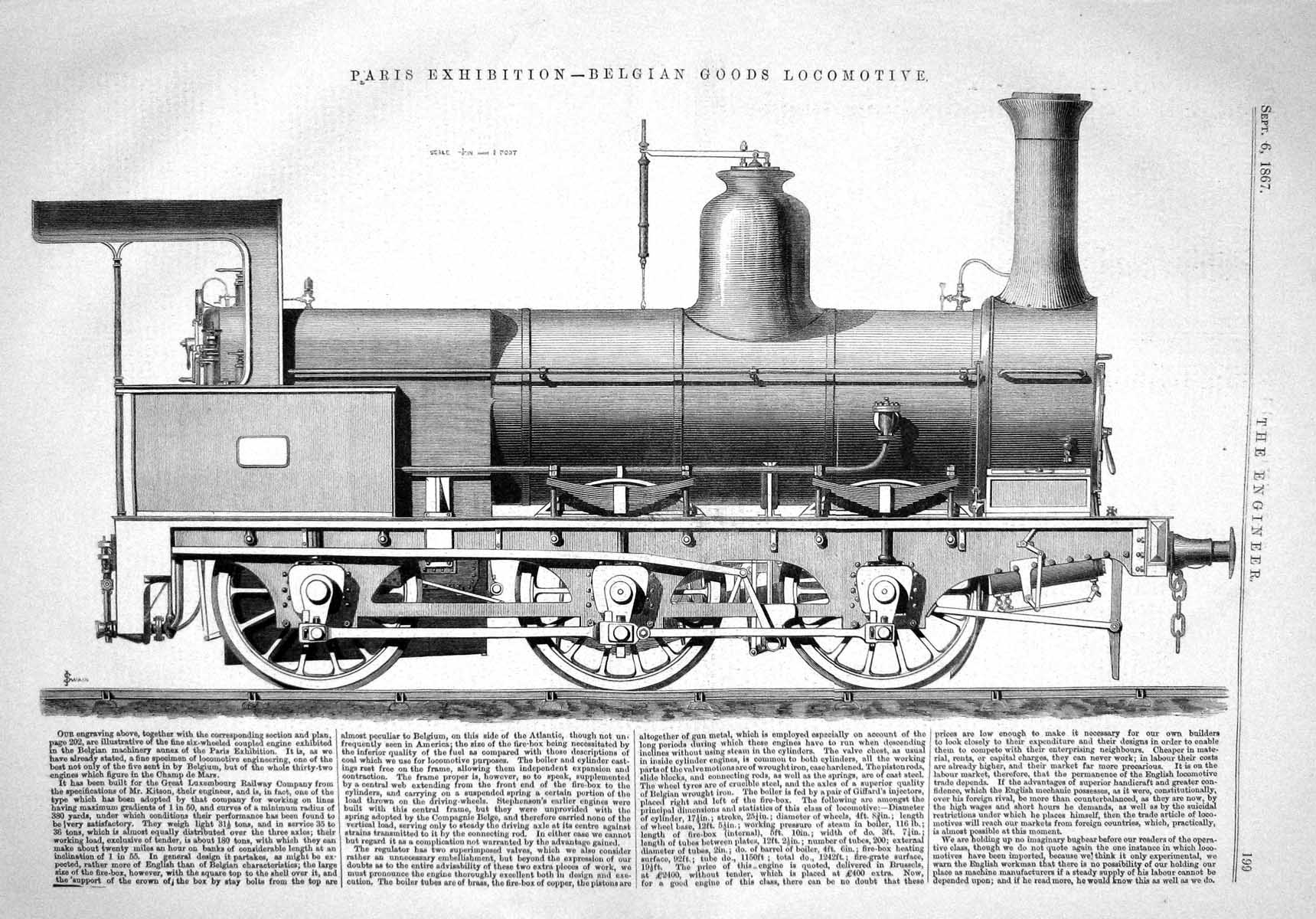 Old 1867 Paris Exhibition Belgian Goods Locomotive Train Engineering Victorian