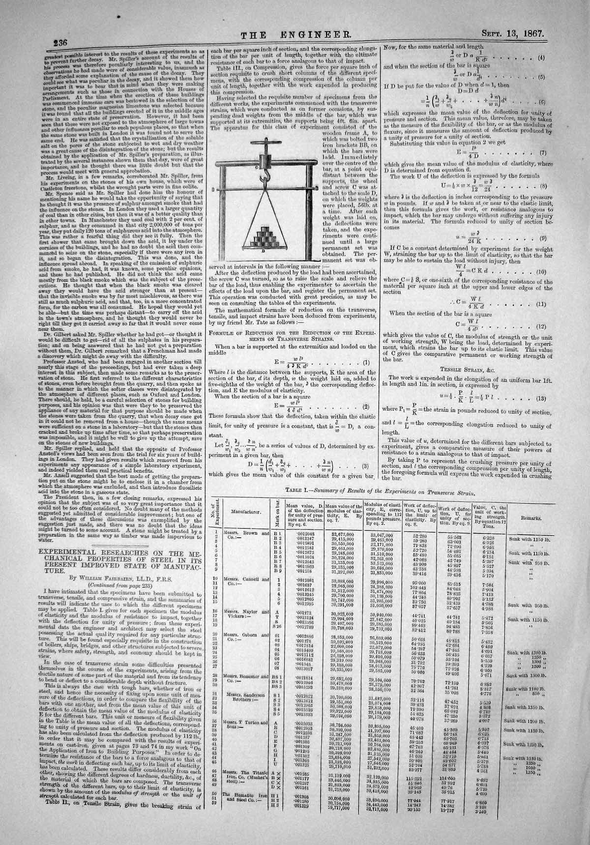 Old 1867 Engineer Experimental Researches Mechanical Properties Steel Victorian