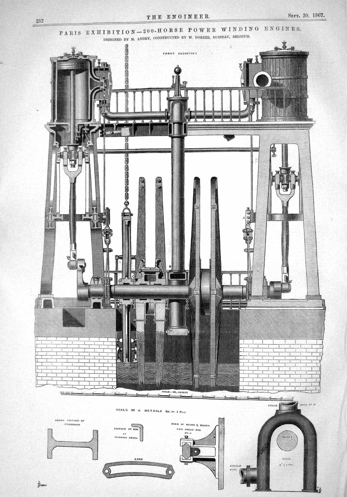 Old 1867 Paris Exhibition 200 Horse Power Winding Machine Andry Dorze Victorian