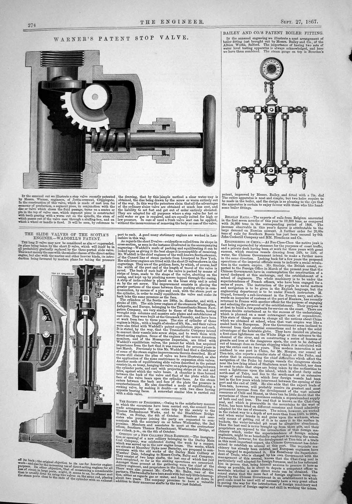 Old 1867 Warner'S Patent Stop Valve Bailey Boiler Fitting Scotia Engi Victorian