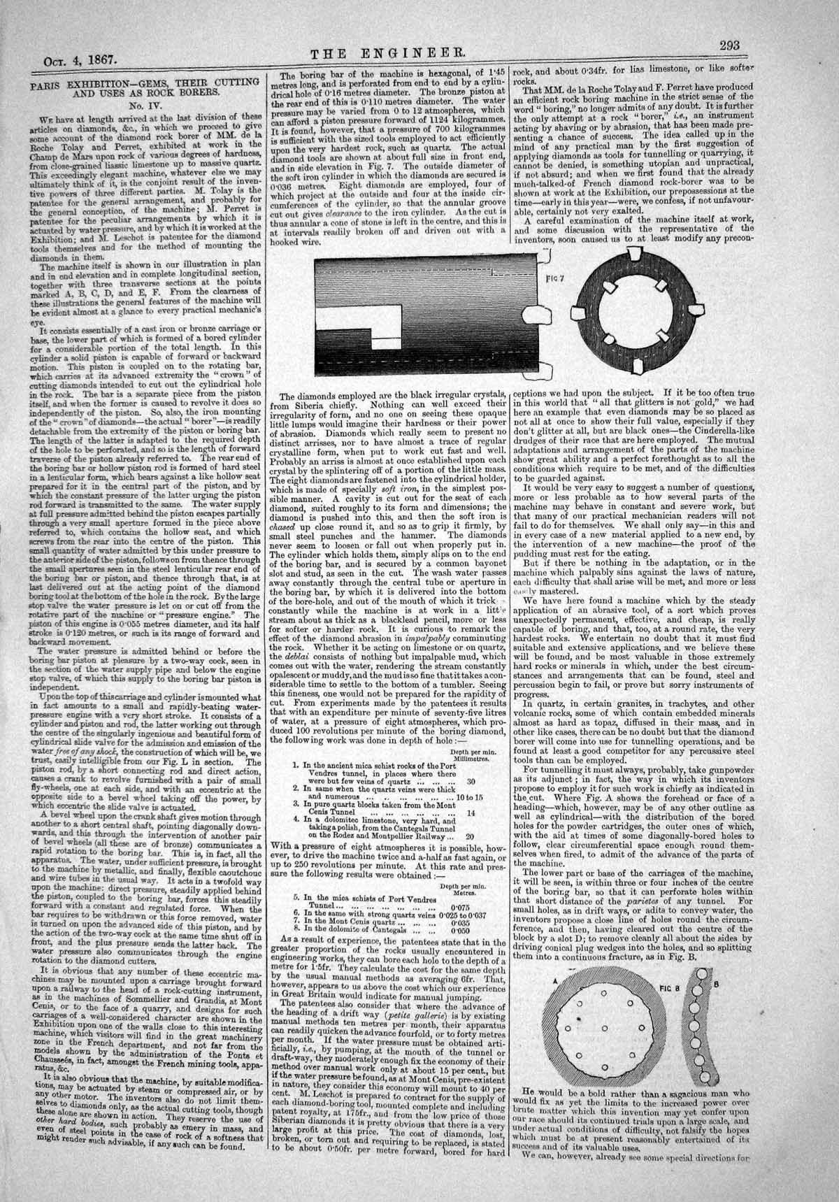 Old Antique Print 1867 Paris Exhibition Engineer Gems Cutting Rock Borers 19th