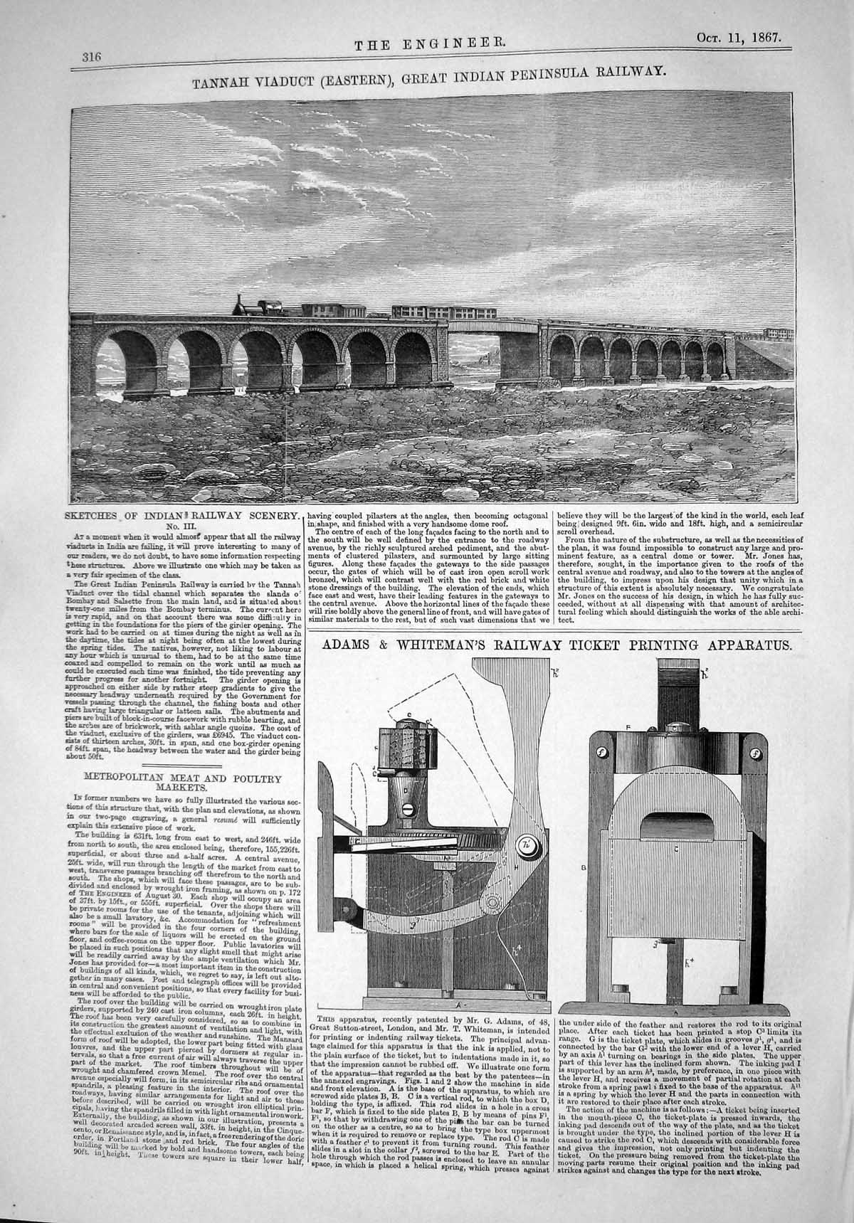 Old 1867 Tannah Viaduct Indian Peninsula Railway Adams Whiteman Ticke Victorian