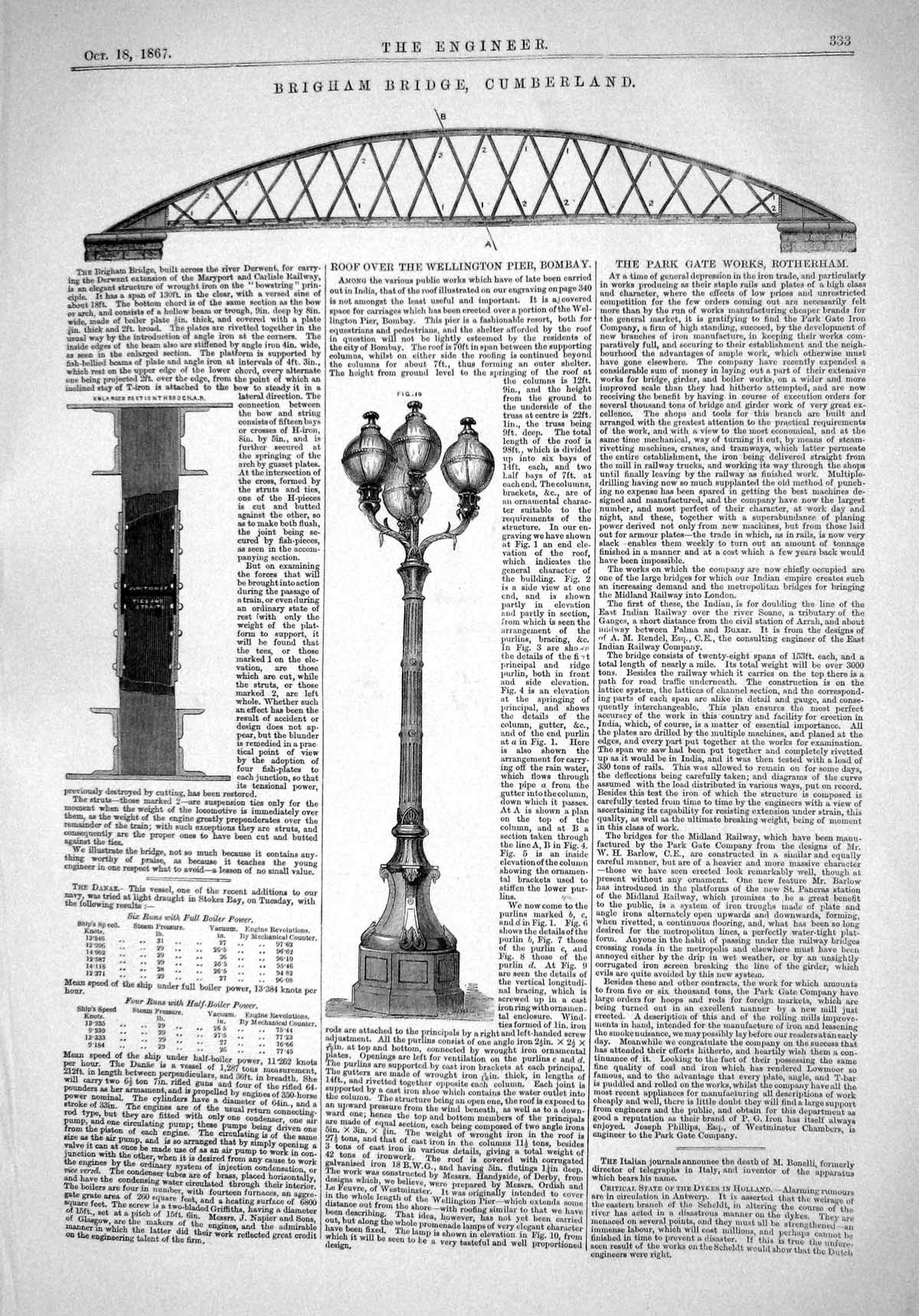 Old Print 1867 Brigham Bridge Cumberland French Navigation Barrages Works 19th