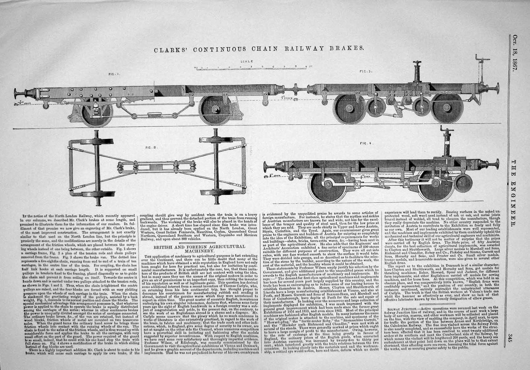 Old 1867 Clarks Continuous Chain Railway Brakes Machinery Engineering Victorian