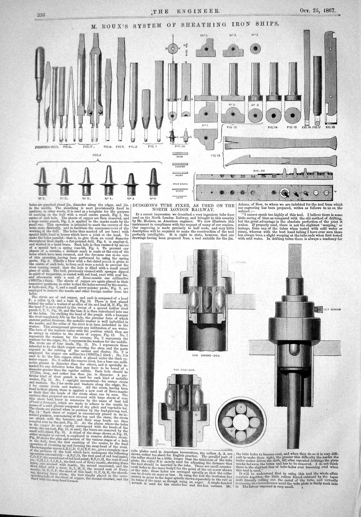 Old 1867 Roux System Sheathing Iron Ships Dudgeons Tube Fixer London Victorian