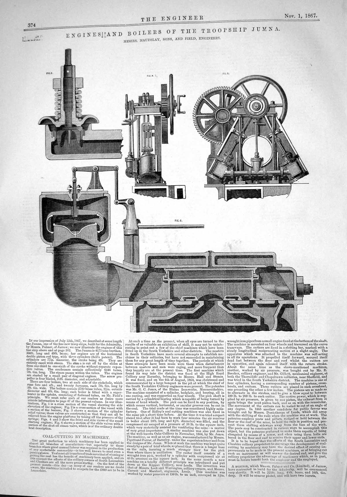Old *6004 1867 Engines Boilers Troopship Jumna Maudslay Field Enginee