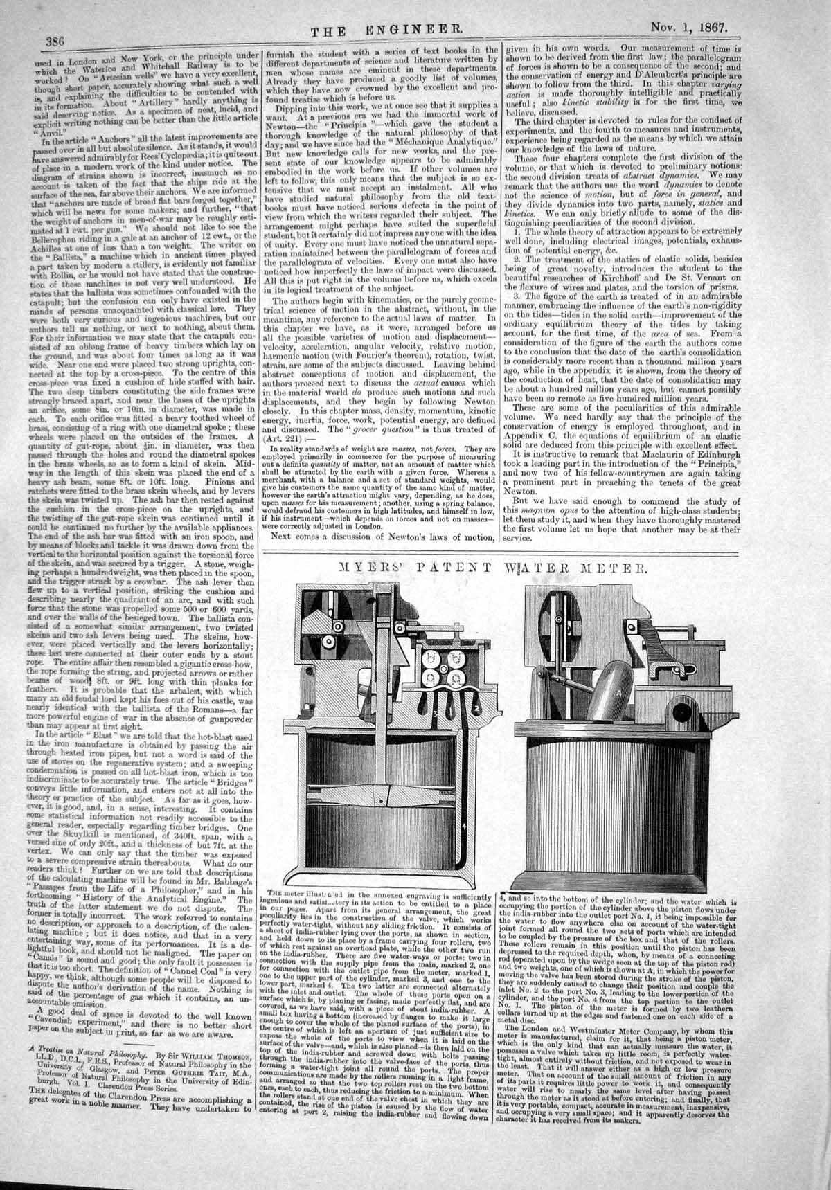 Antique Old Print 1867 Myers Patent Water Meter Machinery London Westminster