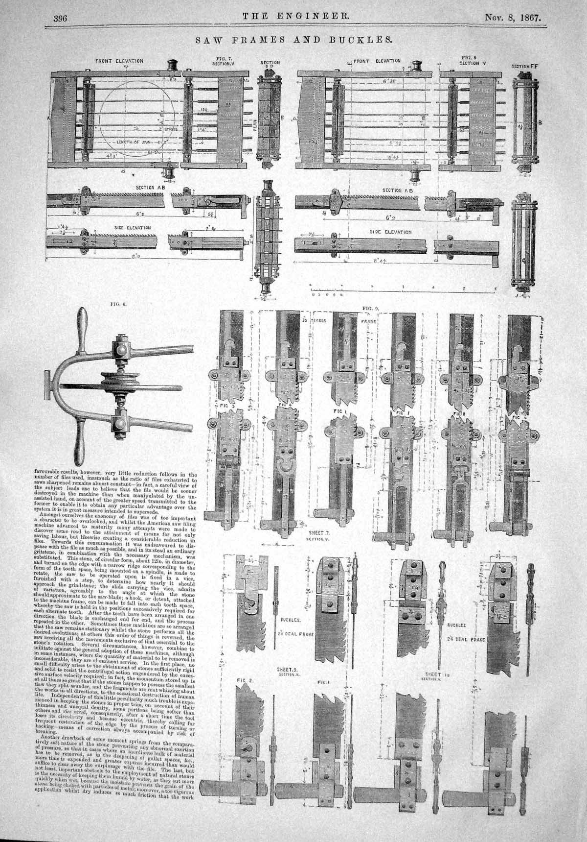 Old 1867 Saw Frames Buckles Diagrams Timer Buckles Machinery Engineer Victorian