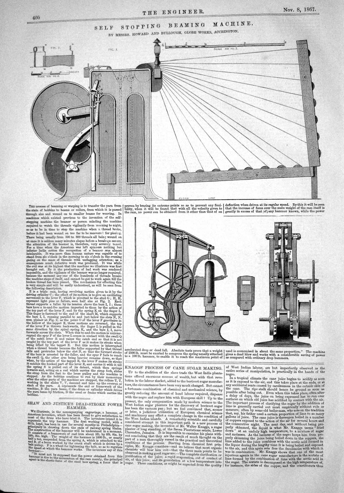 Old 1867 Self Stopping Beaming Machine Howard Bullough Globe Accringt Victorian
