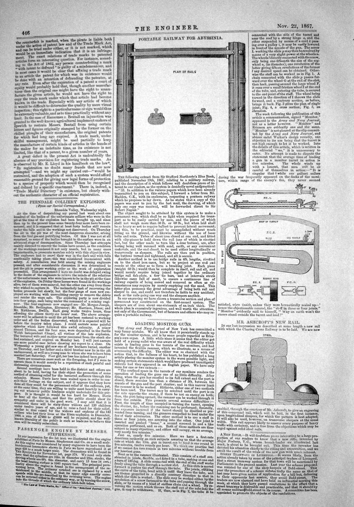 Old 1867 Portable Railway Abyssinia Ashcroft New Rail Diagrams Drawin Victorian