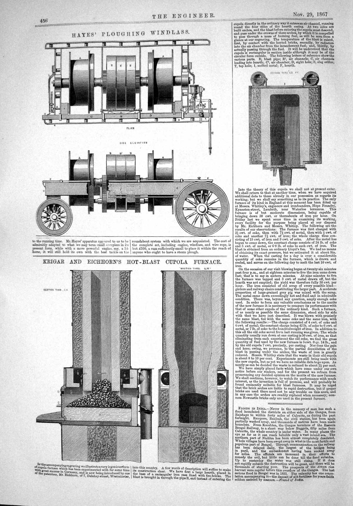 Old 1867 Hayes Ploughing Windlass Krigar Eichhorn Hot-Blast Cupola Fu Victorian