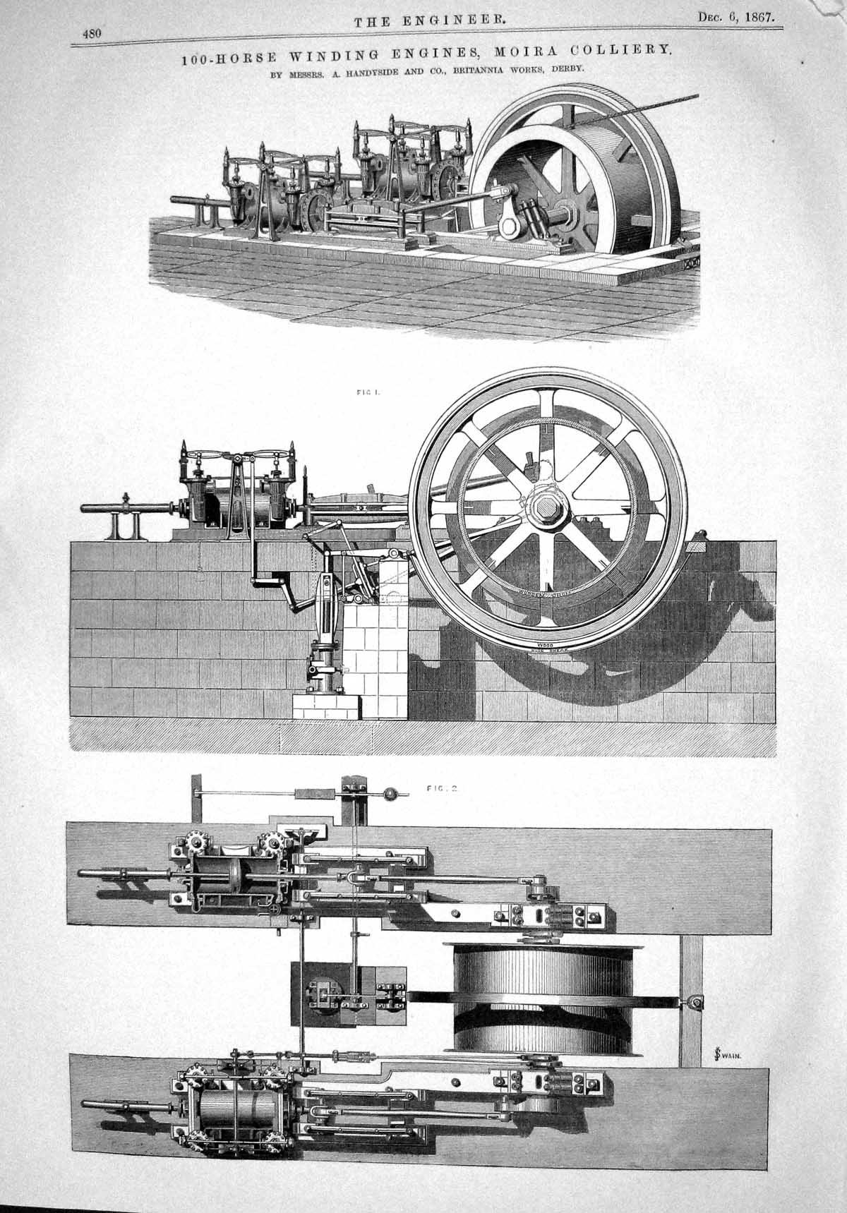 Old 1867 100 Horse Winding Engines Moira Colliery Handyside Britannia Victorian