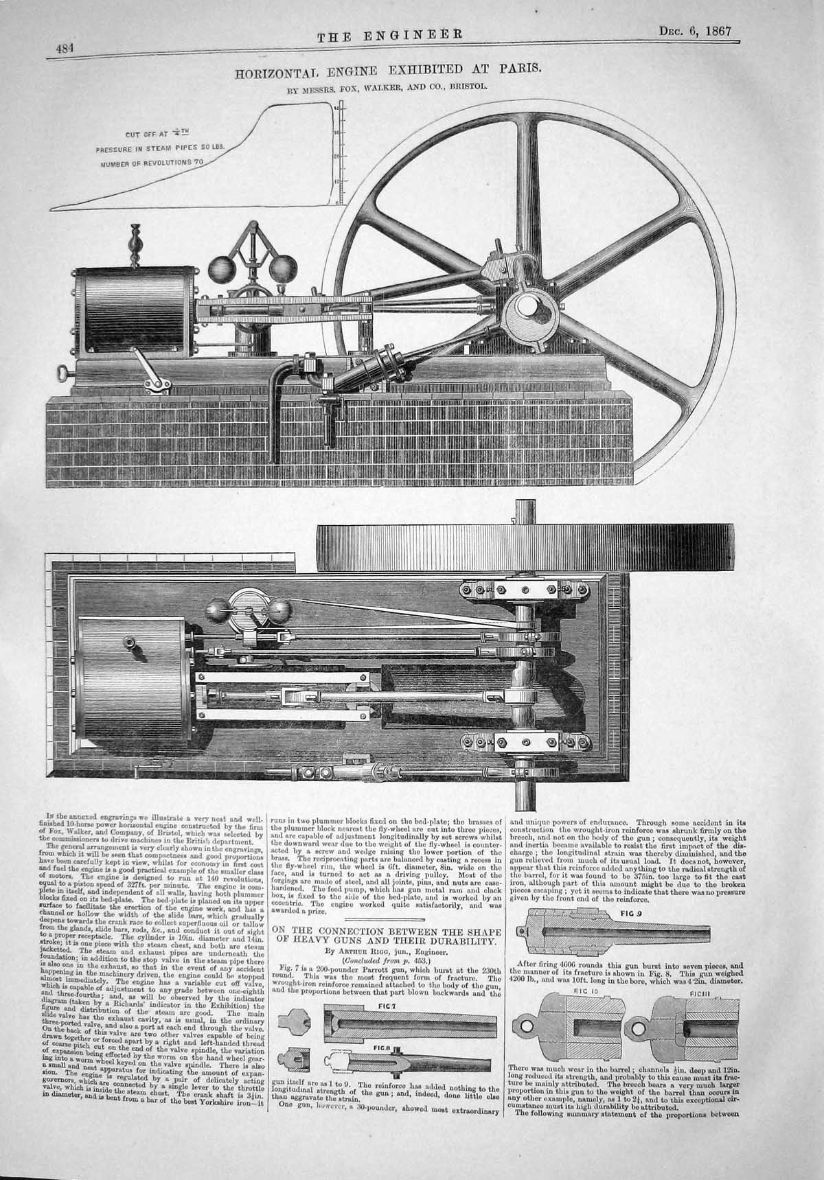 Old 1867 Horizontal Engine Paris Fox Walker Bristol Heavy Guns Connec Victorian