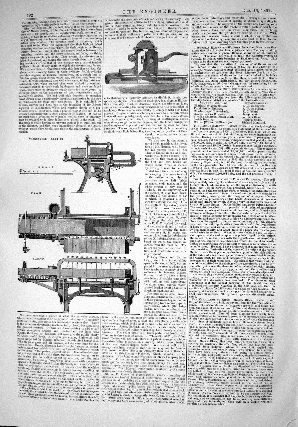 Antique Old Print 1867 Smithfield Show Agriculture Machinery Vertical Pulleys