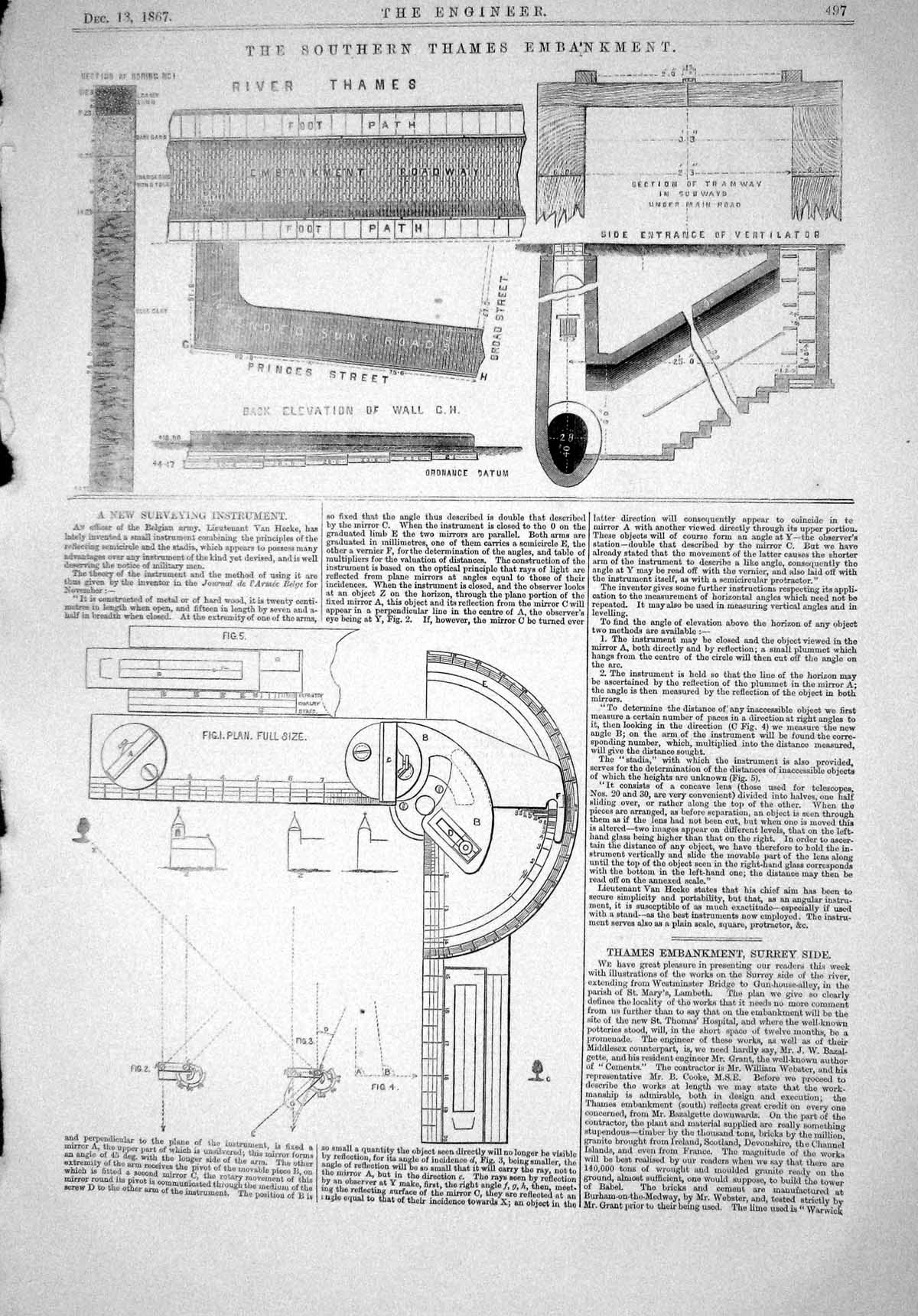 Old 1867 Southern Thames Embankment Surveying Instruments Engineering Victorian