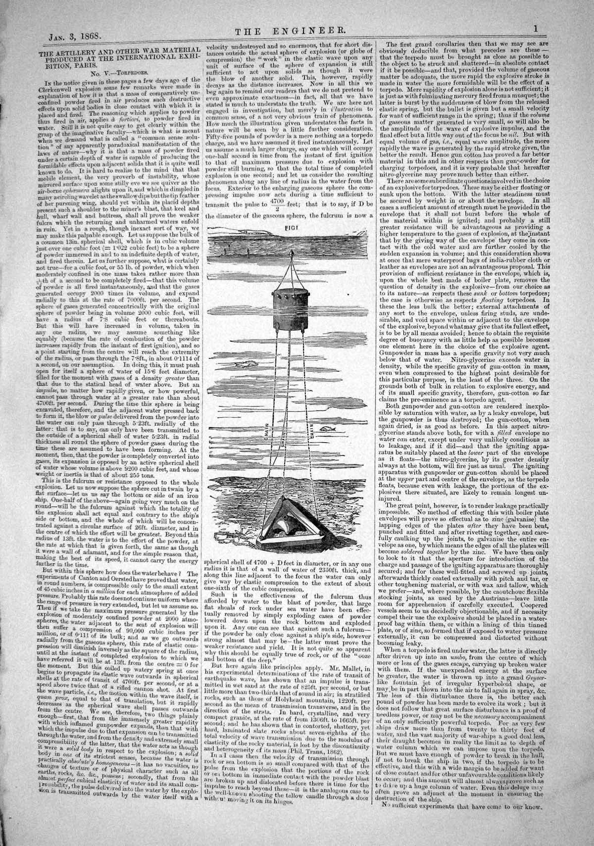 Old 1868 Artillery War Materials Paris Exhibition Torpedoes Gaseous S Victorian
