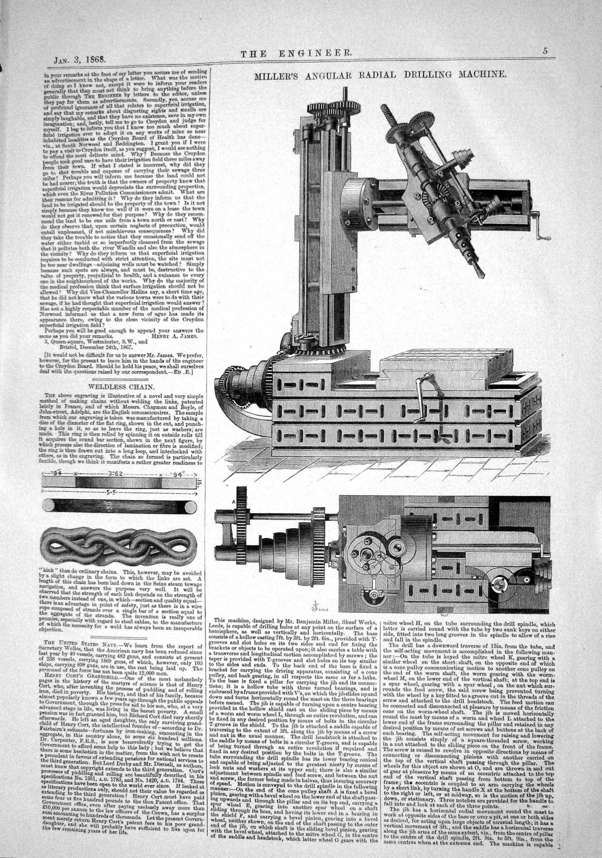 Old 1868 Millers Angular Radial Drilling Machine Machinery Engineerin Victorian
