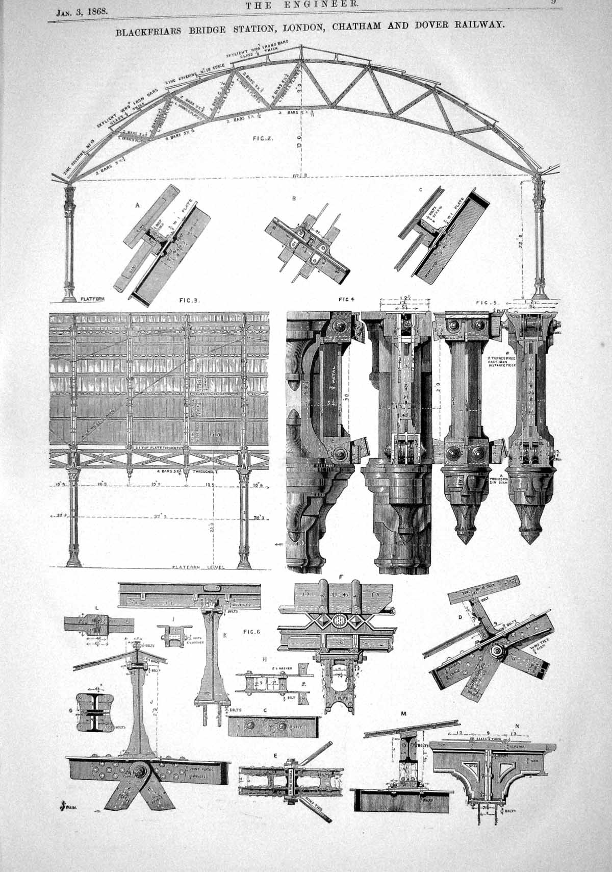 Old 1868 Blackfriars Bridge Station London Chatham Dover Railway Engi Victorian