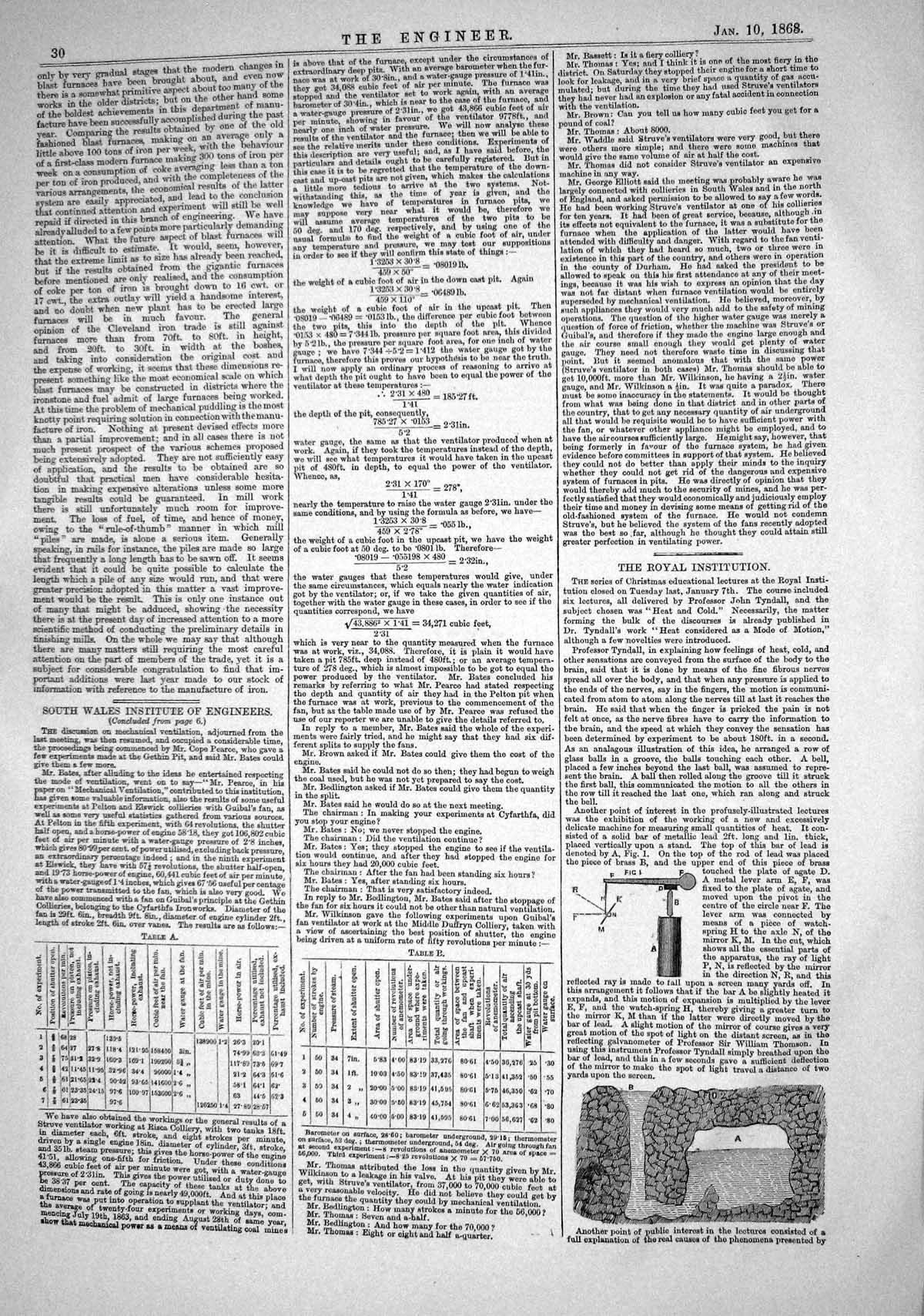 Antique Print 1868 Table Royal Institution Boiling Temperature Ammonia Soda