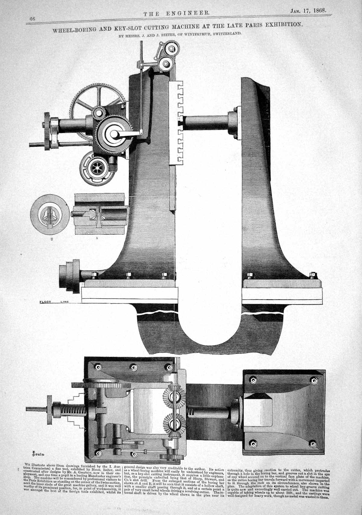 Old 1868 Wheel-Boring Key-Slot Cutting Machine Rieter Winterthur Swit Victorian