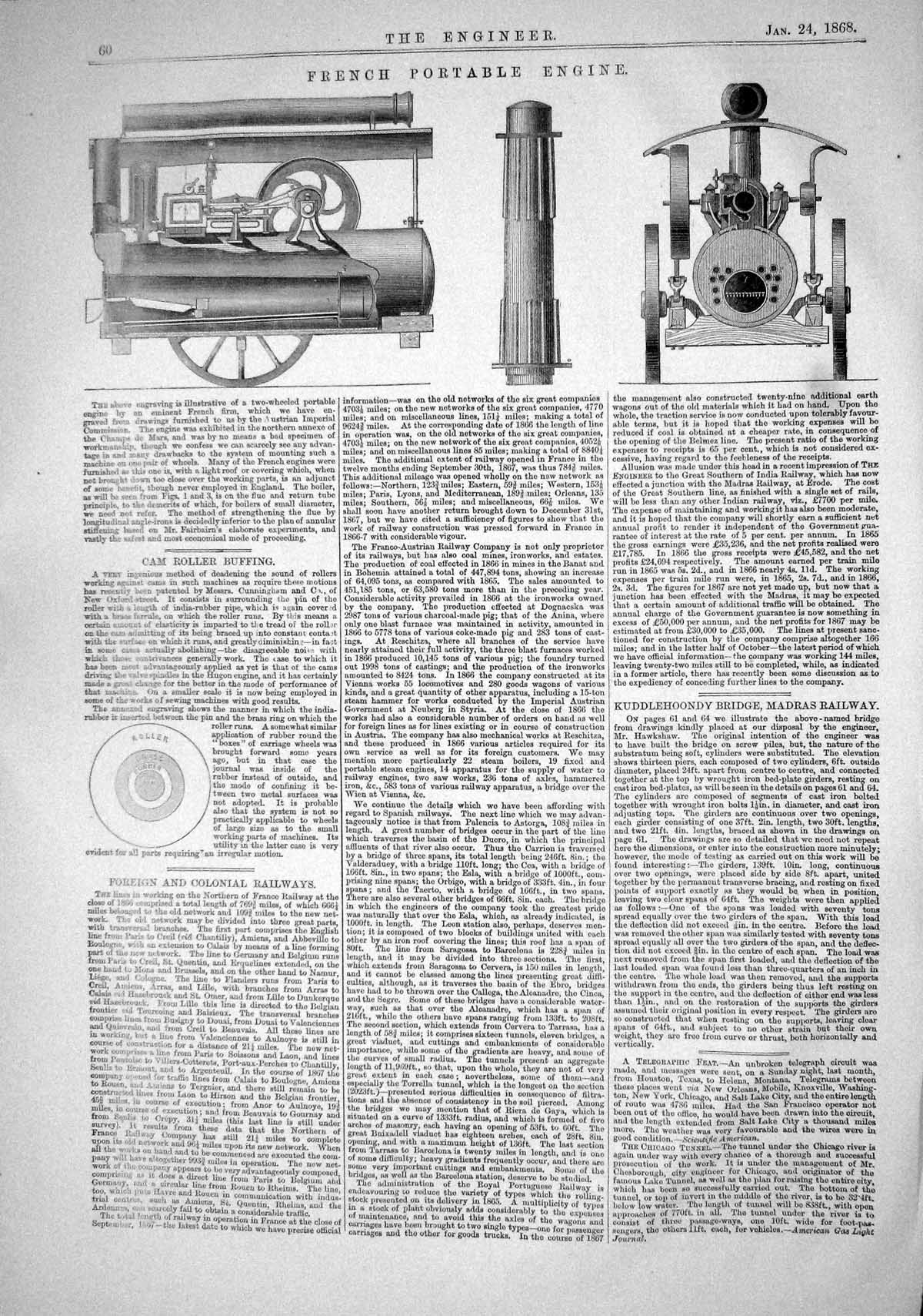 Old 1868 French Portable Engine Machinery Cam Roller Buffing Engineer Victorian