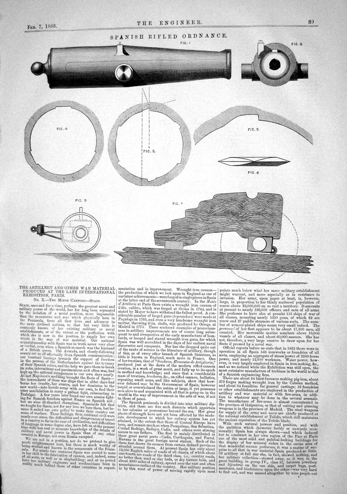 Old 1868 Spanish Rifled Ordnance Instruments War Material Paris Exhib Victorian