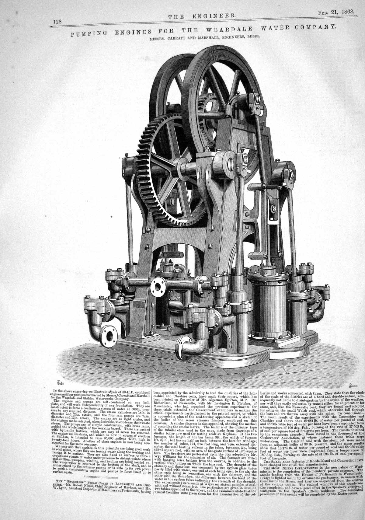 Old 1868 Pumping Engines Weardale Water Company Carratt Marshall Engi Victorian