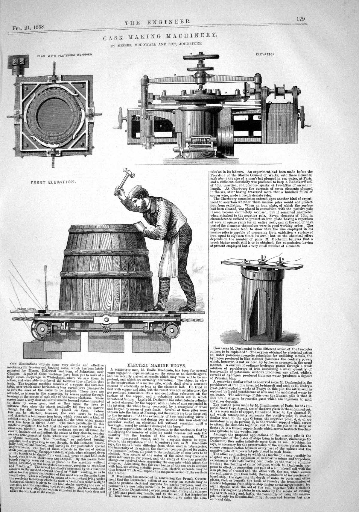 Old 1868 Cask Making Machinery Mcdowall Johnstone Electric Marine Buo Victorian