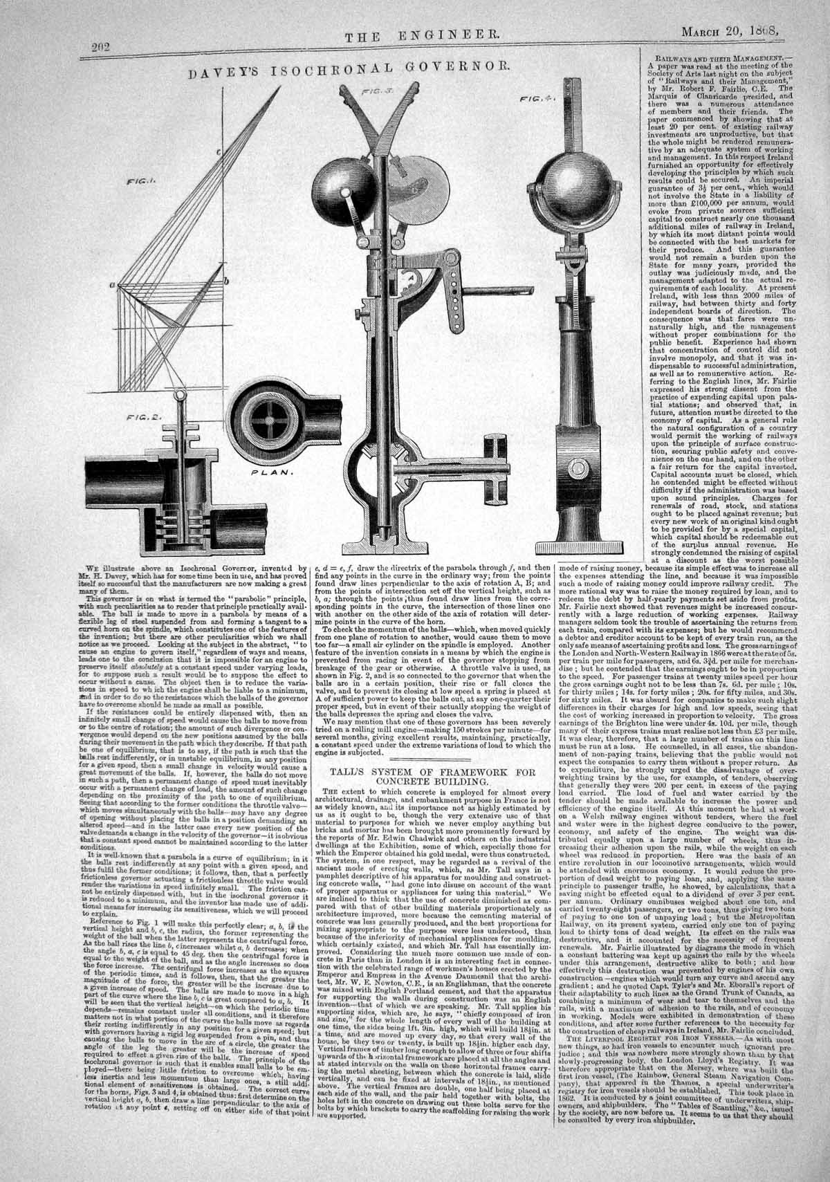 Antique Old Print 1868 Davey'S Isochronal Governor Instruments Engineering 19th