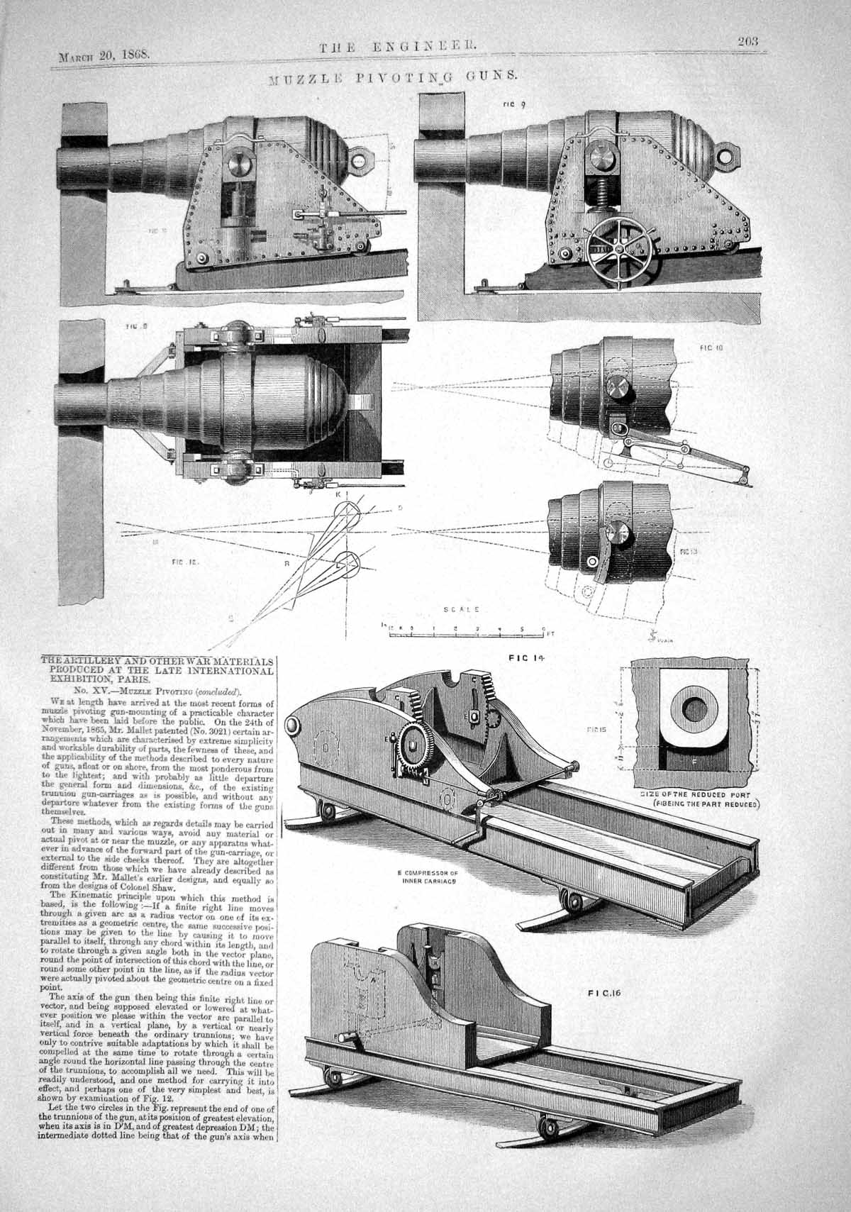 Old 1868 Muzzle Pivoting Guns Artillery War Materials Compression Car Victorian