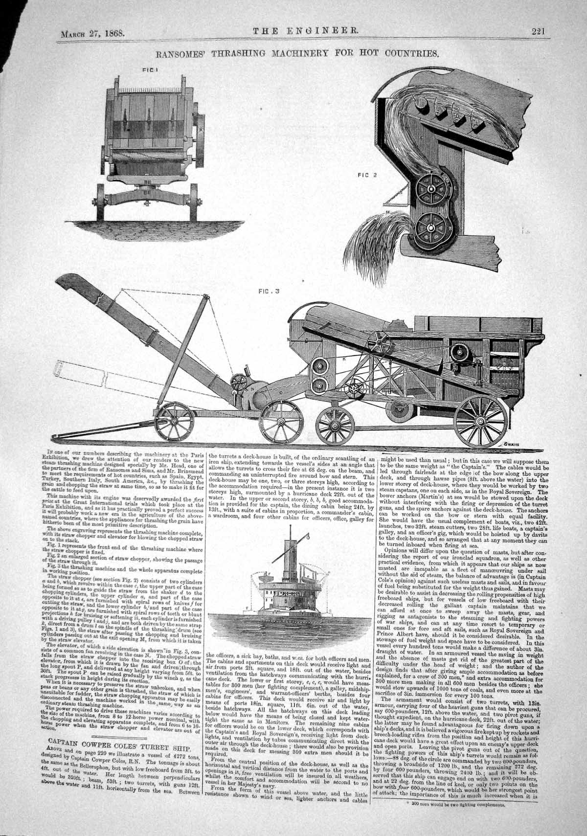Old 1868 Ransomes Thrashing Machinery Hot Countries Instruments Engin Victorian