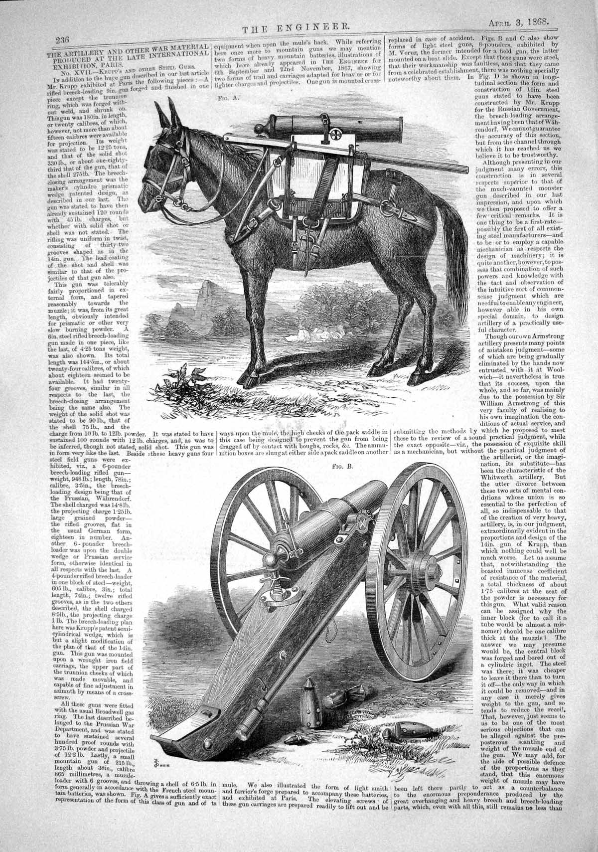 Old 1868 Artillery War Material International Exhibition Paris Horse Victorian